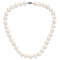 Sterling Silver Rhodium-plated 12-13mm White Near-Round Freshwater Cultured Pearl Necklace, 18" view 3