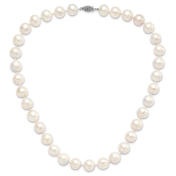 Sterling Silver Rhodium-plated 12-13mm White Near-Round Freshwater Cultured Pearl 18 inch Necklace