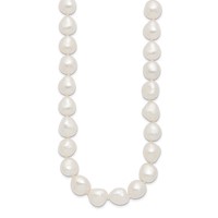 Sterling Silver Rhodium-plated 11-12mm White Baroque Freshwater Cultured Pearl Necklace, 18" view 2