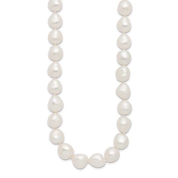 Sterling Silver Rhodium-plated 11-12mm White Baroque Freshwater Cultured Pearl 20 inch Necklace