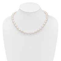 Sterling Silver Rhodium-plated 11-12mm White Baroque Freshwater Cultured Pearl Necklace, 18" view 3