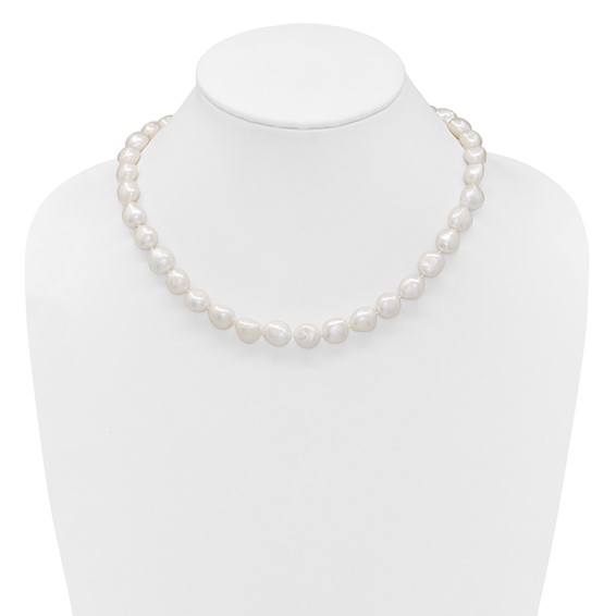 Sterling Silver Rhodium-plated 11-12mm White Baroque Freshwater Cultured Pearl 20 inch Necklace