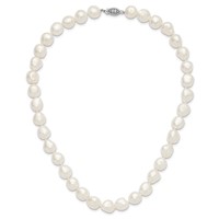 Sterling Silver Rhodium-plated 11-12mm White Baroque Freshwater Cultured Pearl Necklace, 18" view 4