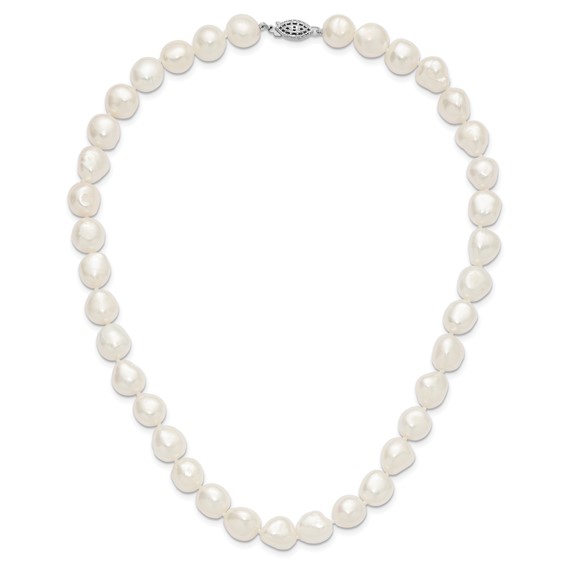 Sterling Silver Rhodium-plated 11-12mm White Baroque Freshwater Cultured Pearl 20 inch Necklace