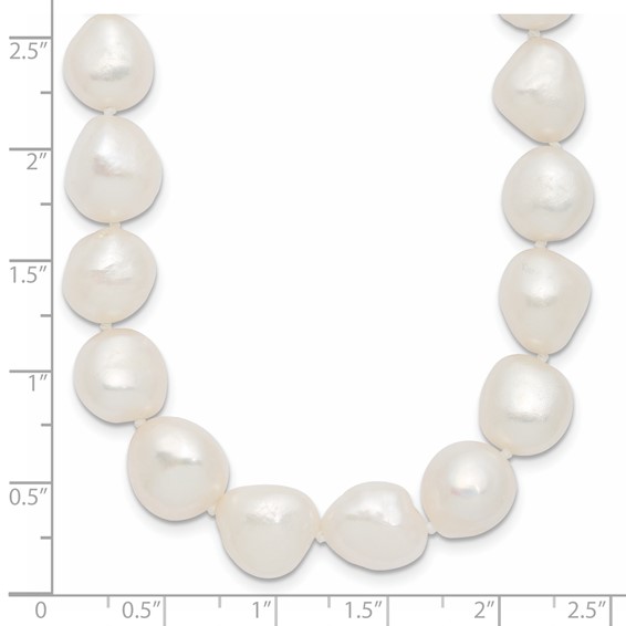 Sterling Silver Rhodium-plated 11-12mm White Baroque Freshwater Cultured Pearl 20 inch Necklace
