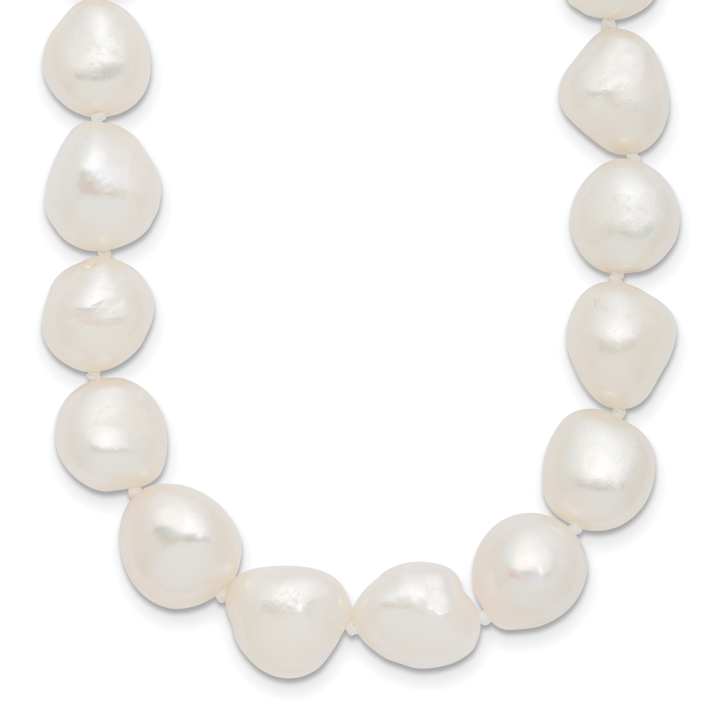 Sterling Silver Rhodium-plated 11-12mm White Baroque Freshwater Cultured Pearl 18 inch Necklace (QH5362-18)