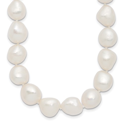 Sterling Silver Rhodium-plated 11-12mm White Baroque Freshwater Cultured Pearl Necklace, 18"