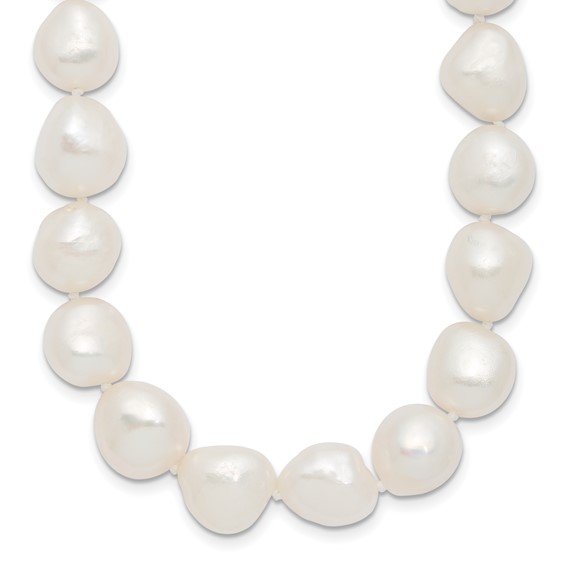 Sterling Silver Rhodium-plated 11-12mm White Baroque Freshwater Cultured Pearl 20 inch Necklace