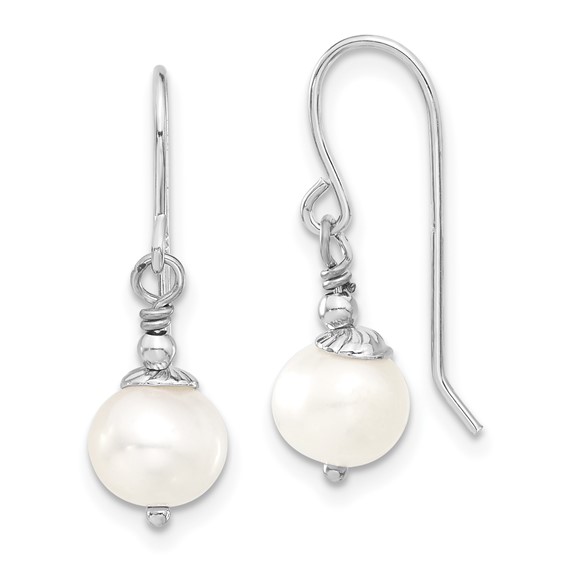 Sterling Silver Rhodium-plated 7-8mm White Semi-Round Freshwater Cultured Pearl 18 inch Necklace and Dangle Earrings Set