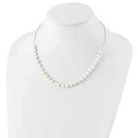 Sterling Silver Rhodium-plated 7-8mm White Semi-Round Freshwater Cultured Pearl Necklace and Dangle Earrings Set, 18" view 4