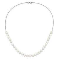 Sterling Silver Rhodium-plated 7-8mm White Semi-Round Freshwater Cultured Pearl Necklace and Dangle Earrings Set, 18" view 5