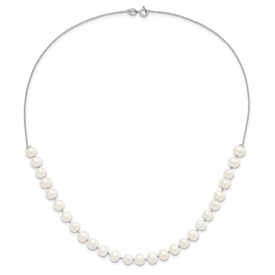 Sterling Silver Rhodium-plated 7-8mm White Semi-Round Freshwater Cultured Pearl 18 inch Necklace and Dangle Earrings Set