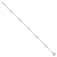 Sterling Silver Rhodium-plated 4-5mm White Semi-Round Freshwater Cultured Pearl 5-Station Bracelet, 7" view 2