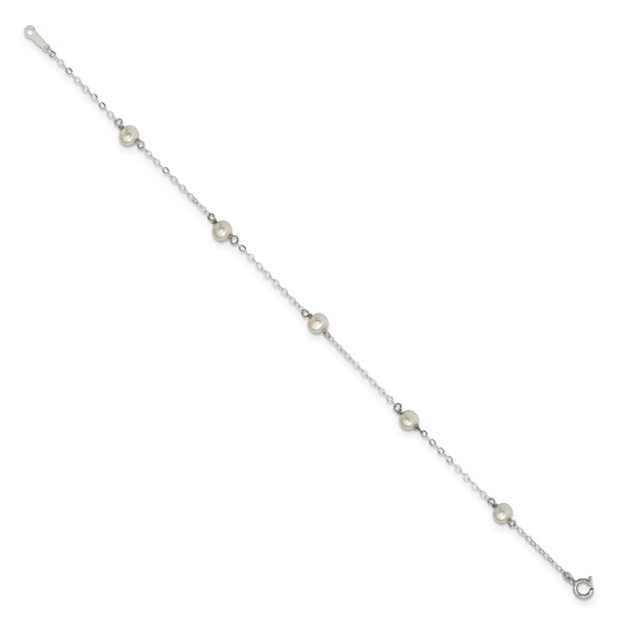 Sterling Silver Rhodium-plated 4-5mm White Semi-Round Freshwater Cultured Pearl 5-Station 7 inch Bracelet