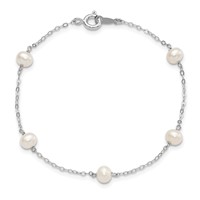 Sterling Silver Rhodium-plated 4-5mm White Semi-Round Freshwater Cultured Pearl 5-Station Bracelet, 7" view 4