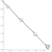 Sterling Silver Rhodium-plated 4-5mm White Semi-Round Freshwater Cultured Pearl 5-Station Bracelet, 7" view 5