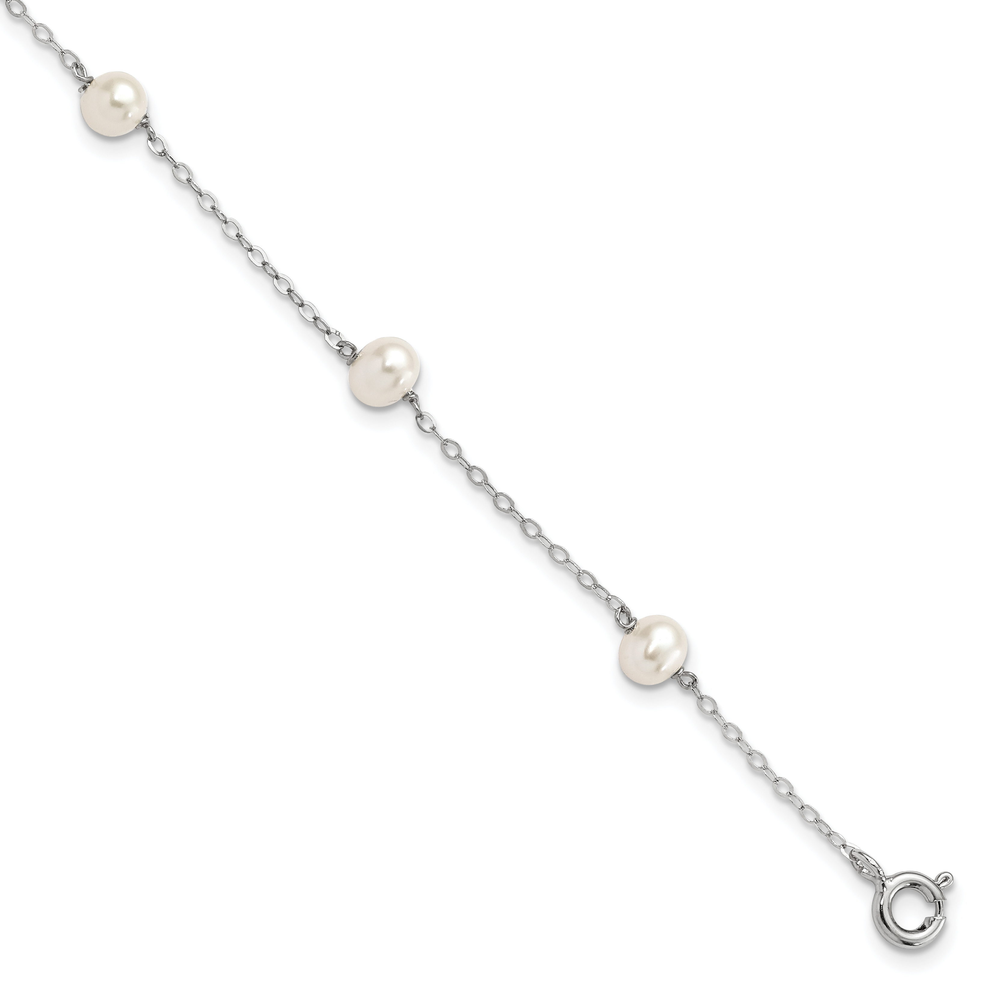 Sterling Silver Rhodium-plated 4-5mm White Semi-Round Freshwater Cultured Pearl 5-Station 7 inch Bracelet (QH5370-7)