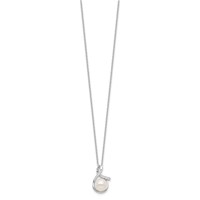 Sterling Silver Rhodium-plated 8-10mm White Button Freshwater Cultured Pearl and CZ and Post Earrings Set, 17" view 5