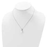 Sterling Silver Rhodium-plated 9-10mm White Button Freshwater Cultured Pearl and CZ and Post Earrings Set, 17" view 4