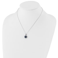 Sterling Silver Rhodium-plated 8-9mm Black Button Freshwater Cultured Pearl and CZ Necklace and Post Earrings Set, 17" view 4
