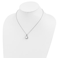 Sterling Silver Rhodium-plated 8-9mm White Button Freshwater Cultured Pearl and CZ Halo Necklace and Post Earrings Set, 17" view 4
