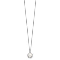 Sterling Silver Rhodium-plated 8-9mm White Button Freshwater Cultured Pearl and CZ Halo Necklace and Post Earrings Set, 17" view 5