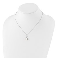 Sterling Silver Rhodium-plated 8-9mm White Button Freshwater Cultured Pearl Necklace and Leverback Dangle Earrings Set, 17" view 4