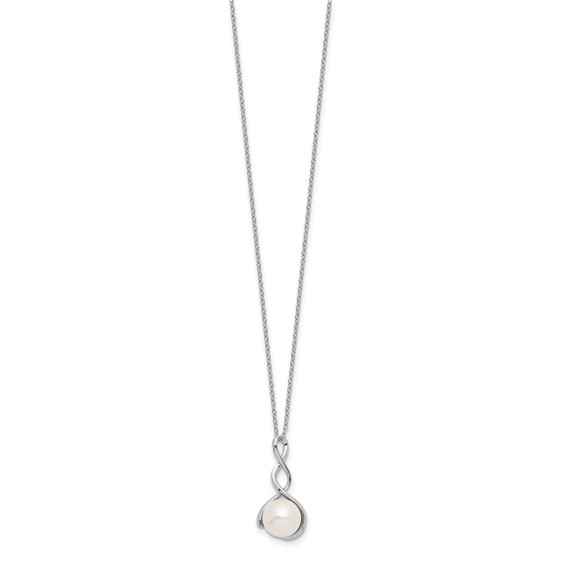 Sterling Silver Rhodium-plated 8-9mm White Button Freshwater Cultured Pearl 17 inch Necklace and Leverback Dangle Earrings Set