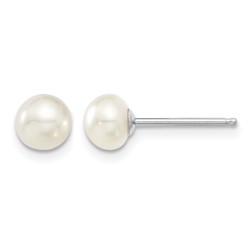 Sterling Silver Rhodium-plated 6-7mm White Teardrop Freshwater Cultured Pearl 17 inch Necklace and Button Post Earrings Set (QH5382SET)