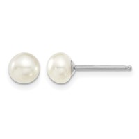 Sterling Silver Rhodium-plated 6-7mm White Teardrop Freshwater Cultured Pearl Necklace and Button Post Earrings Set, 17" view 2