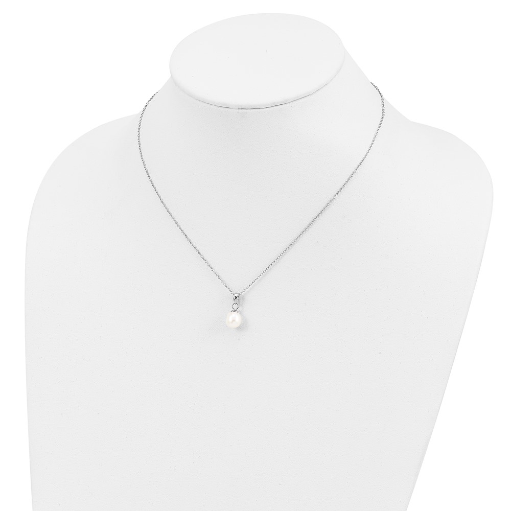Sterling Silver Rhodium-plated 6-7mm White Teardrop Freshwater Cultured Pearl 17 inch Necklace and Button Post Earrings Set (QH5382SET)