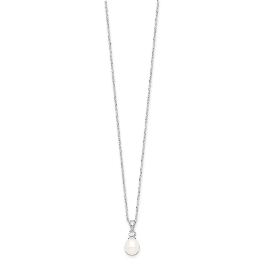 Sterling Silver Rhodium-plated 6-7mm White Teardrop Freshwater Cultured Pearl 17 inch Necklace and Button Post Earrings Set (QH5382SET)