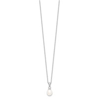 Sterling Silver Rhodium-plated 6-7mm White Teardrop Freshwater Cultured Pearl Necklace and Button Post Earrings Set, 17" view 5