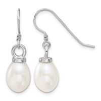 Sterling Silver Rhodium-plated 10-11mm White Teardrop Freshwater Cultured Pearl Necklace and Dangle Earrings Set, 17" view 2