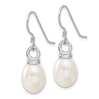 Sterling Silver Rhodium-plated 10-11mm White Teardrop Freshwater Cultured Pearl Necklace and Dangle Earrings Set, 17" view 3