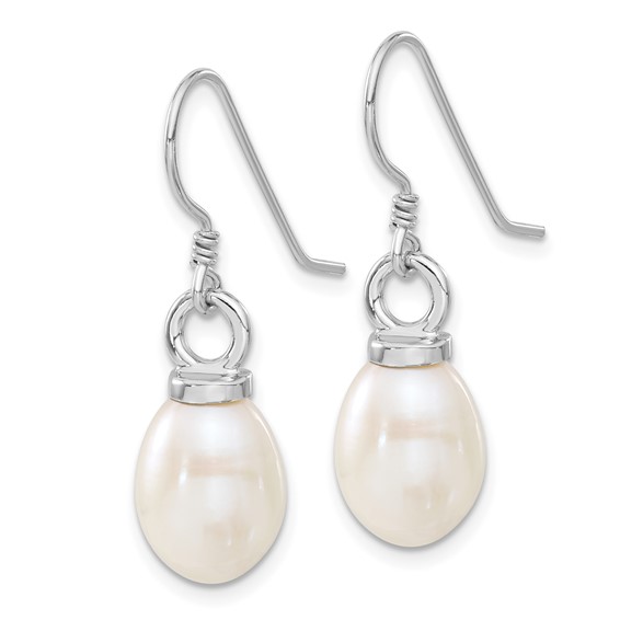 Sterling Silver Rhodium-plated 10-11mm White Teardrop Freshwater Cultured Pearl 17 inch Necklace and Dangle Earrings Set