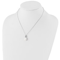 Sterling Silver Rhodium-plated 10-11mm White Teardrop Freshwater Cultured Pearl Necklace and Dangle Earrings Set, 17" view 4