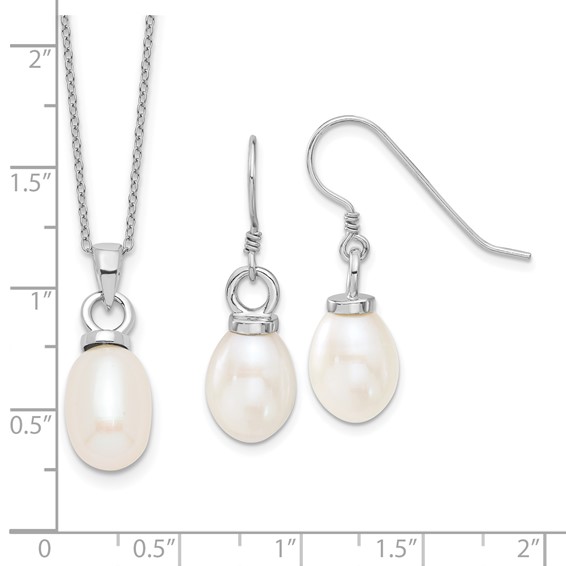 Sterling Silver Rhodium-plated 10-11mm White Teardrop Freshwater Cultured Pearl 17 inch Necklace and Dangle Earrings Set