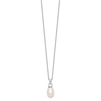 Sterling Silver Rhodium-plated 10-11mm White Teardrop Freshwater Cultured Pearl Necklace and Dangle Earrings Set, 17" view 5