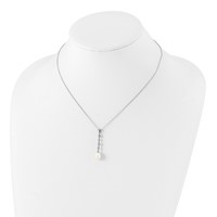 Sterling Silver Rhodium-plated 8-9mm White Teardrop Freshwater Cultured Pearl and CZ Necklace and Post Dangle Earrings Set, 17" view 4