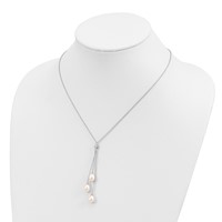 Sterling Silver Rhodium-plated 7-8mm White Teardrop Freshwater Cultured Pearl and CZ Drop Y-Necklace, 18" view 3