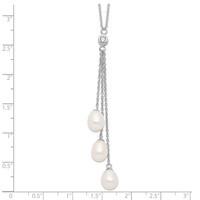 Sterling Silver Rhodium-plated 7-8mm White Teardrop Freshwater Cultured Pearl and CZ Drop Y-Necklace, 18" view 4