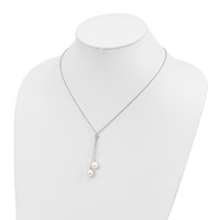 Sterling Silver Rhodium-plated 8-9mm White Rice Freshwater Cultured Pearl and CZ Dangle Y-Necklace, 18" view 3