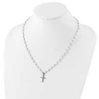 Sterling Silver Rhodium-plated 4-5mm White Near-Round Freshwater Cultured Pearl and CZ Cross Necklace, 21" view 4