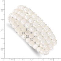 6-7mm White Button Freshwater Cultured Pearl and Glass Beaded 3-row Stretch Bracelet view 3