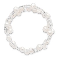 7-8mm White Baroque Freshwater Cultured Pearl and Glass Beaded Wrap Bracelet view 3