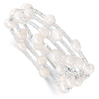 7-8mm White Baroque Freshwater Cultured Pearl and Glass Beaded Wrap Bracelet view 1