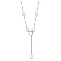 Sterling Silver Rhodium-plated 7-8mm White Teardrop Freshwater Cultured Pearl 13-Station Adjustable Drop Toggle Necklace, 19" view 2