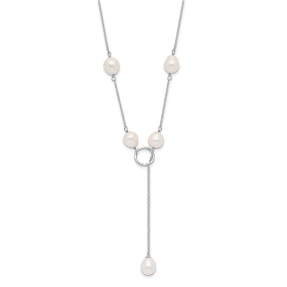 Sterling Silver Rhodium-plated 7-8mm White Teardrop Freshwater Cultured Pearl 13-Station Adjustable Drop Toggle 19 inch Necklace
