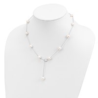 Sterling Silver Rhodium-plated 7-8mm White Teardrop Freshwater Cultured Pearl 13-Station Adjustable Drop Toggle Necklace, 19" view 3
